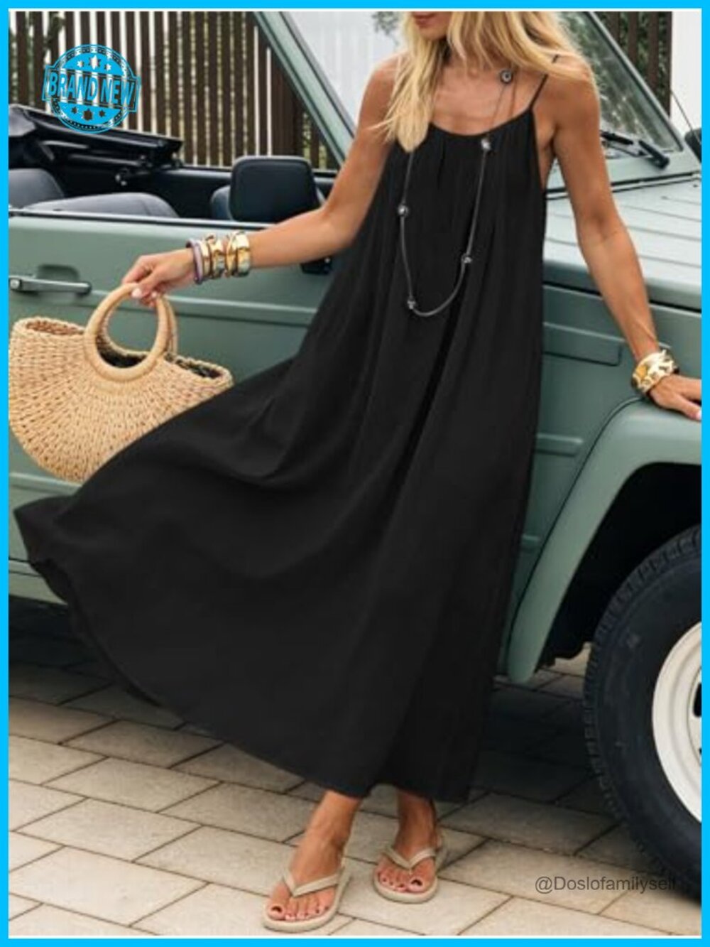 Backless Cami Maxi Sundress Spaghetti Strap Long Lounge Beach Vacation Dress - Picture 5 of 7